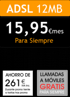 ADSL hasta 12 mega bits mas llamadas de fijo a fijo ilimitadas y de fijo a movil 30 minutos